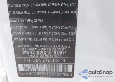 2016 Land Rover Lr4 from USA, damaged, VIN SALAG2V67GA812319